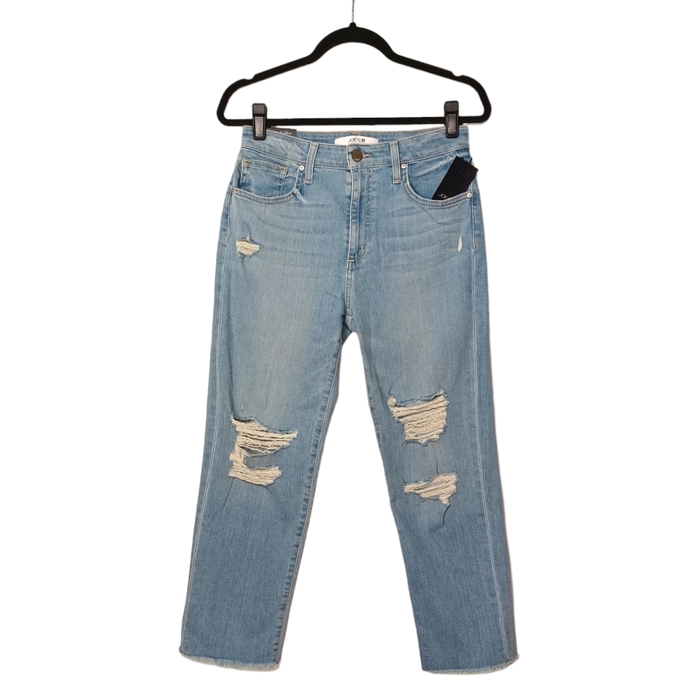 JOE'S JEANS High Rise Straight Crop Distressed Light Blue Denim Jeans 28 NWT